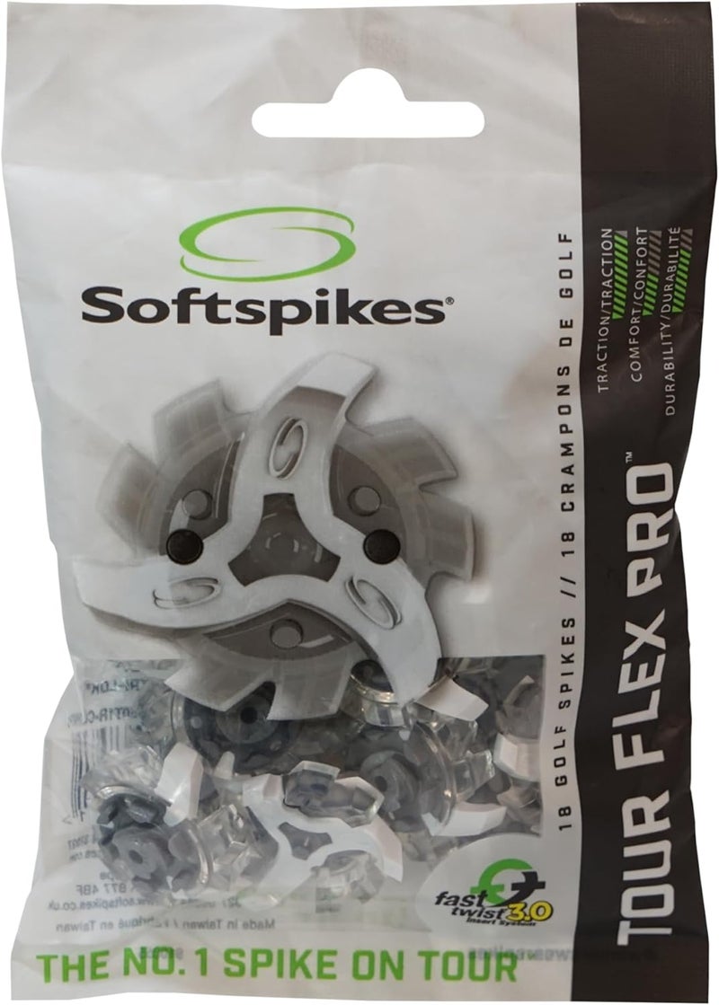 SOFTSPIKES Tour Flex Pro Golf Spikes Fast Twist 3.0-18 Replacement Spikes - Translucent White - Also Fits Tri-Lok, Slim-Lok, and Tour Lock Insert Systems - Image 1